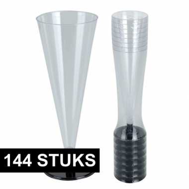 144x plastic champagne glazen 18 cm