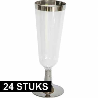 24x luxe champagne glazen zilver/transparant 150 ml