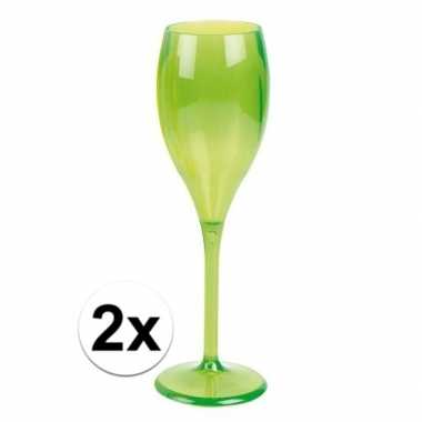 2x champagne glazen neon groen plastic