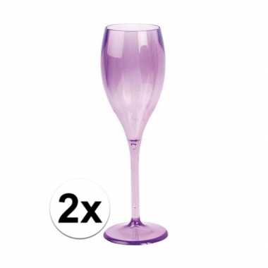 2x champagne glazen neon paars plastic
