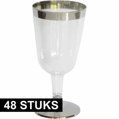 48x luxe wijnglazen zilver/transparant 180 ml