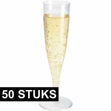 50x champagne glazen transparant 19 cm