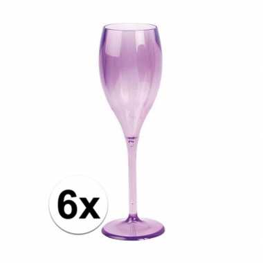 6x champagne glazen neon paars plastic