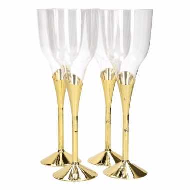 Wijnglazen/champagneglazen plastic goud 8 stuks 230 ml