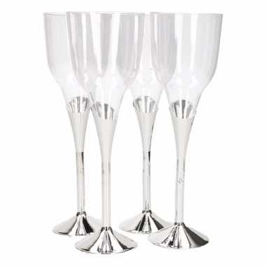 Wijnglazen plastic zilver 4 stuks 230 ml