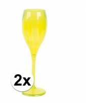 2x champagne glazen neon geel plastic
