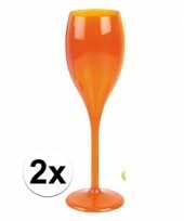 2x champagne glazen neon oranje plastic