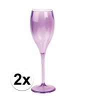 2x champagne glazen neon paars plastic