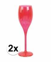 2x champagne glazen neon roze plastic