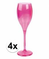 4x champagne glazen neon fuchsia plastic