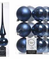 Kerstboom decoratie blauw piek en 12x kerstballen 8 cm